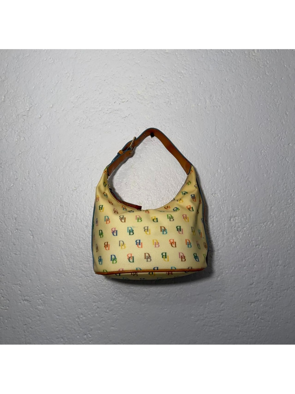 Vintage Y2K Dooney & Bourke Rainbow Monogram Canvas Hobo Shoulder Bag